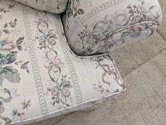 White Floral Design Sofa with 3 Throw Pillows