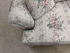 White Floral Design Sofa with 3 Throw Pillows