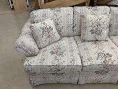 White Floral Design Sofa with 3 Throw Pillows