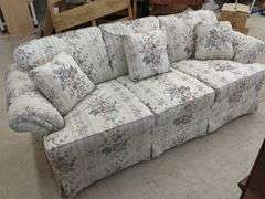 White Floral Design Sofa with 3 Throw Pillows