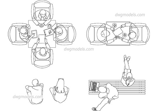 People sitting view top AutoCAD blocks