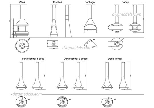 Modern fireplaces AutoCAD blocks