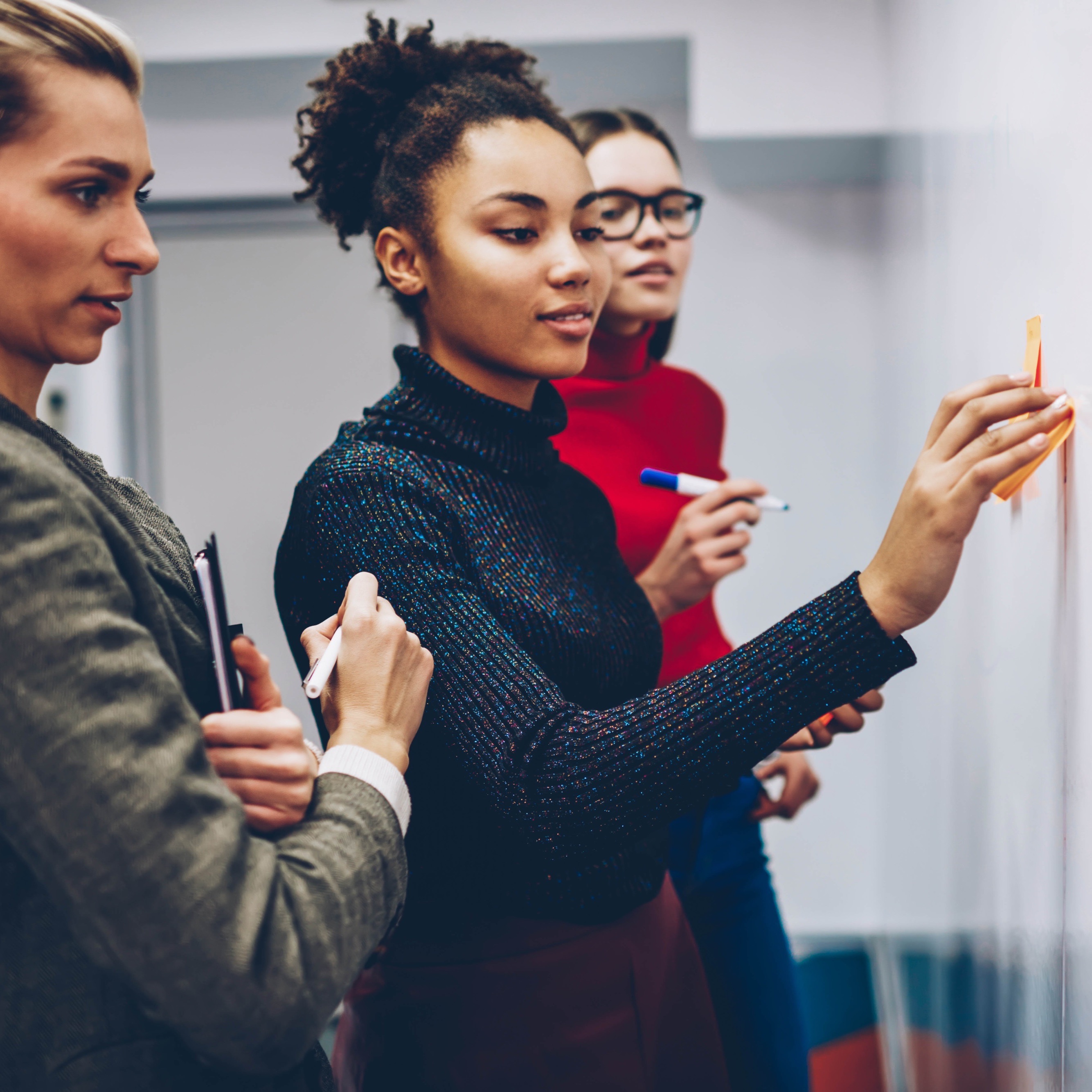 people working collaboratively at a whiteboard