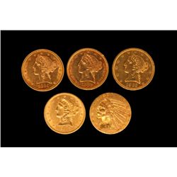 COIN: (5) US Five Dollar Gold Coins