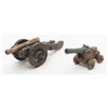 Image 1 : Lot of two miniature antique cannons, (1) 18th  century style cast brass tube 6-1/2” in length on  a