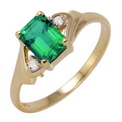 10KT Yellow Gold Created Lab Emerald & Diamond Ring -# 455