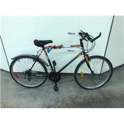 BLACK AND ORANGE TRIUMPH 18 SPEED HYBRID ROAD BIKE