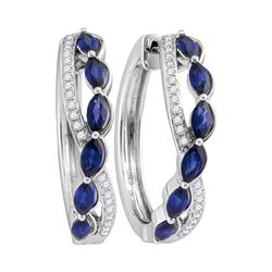 2.67 CTW Oval Natural Blue Sapphire Diamond Woven Hoop Earrings 14KT White Gold - REF-179F9N