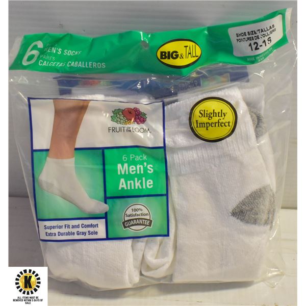 FRUIT OF THE LOOM MENS WHITE ANKLE SOCKS SIZE