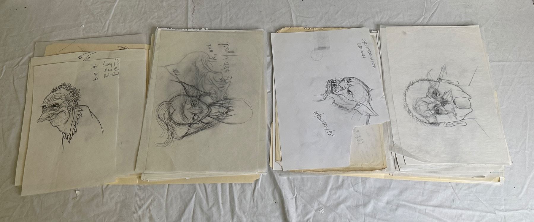 Large group of assorted movies/TV shows original concept sketches ...