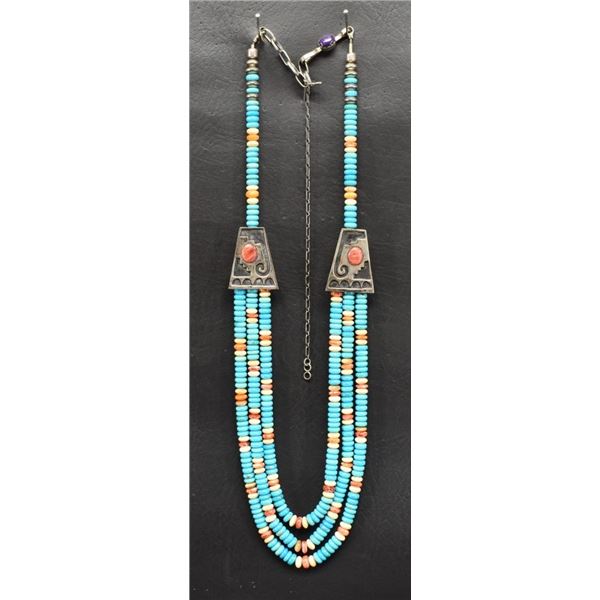 STERLING SILVER AND TURQUOISE BEAD NECKLACE