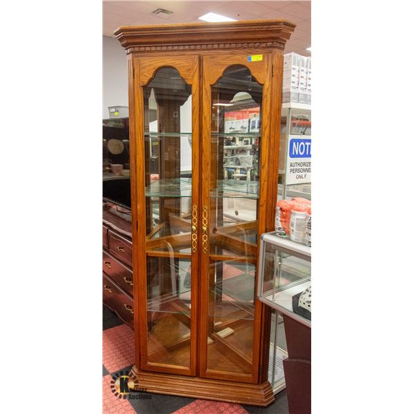 OAK WOOD LARGE CORNER CURIO CABINET