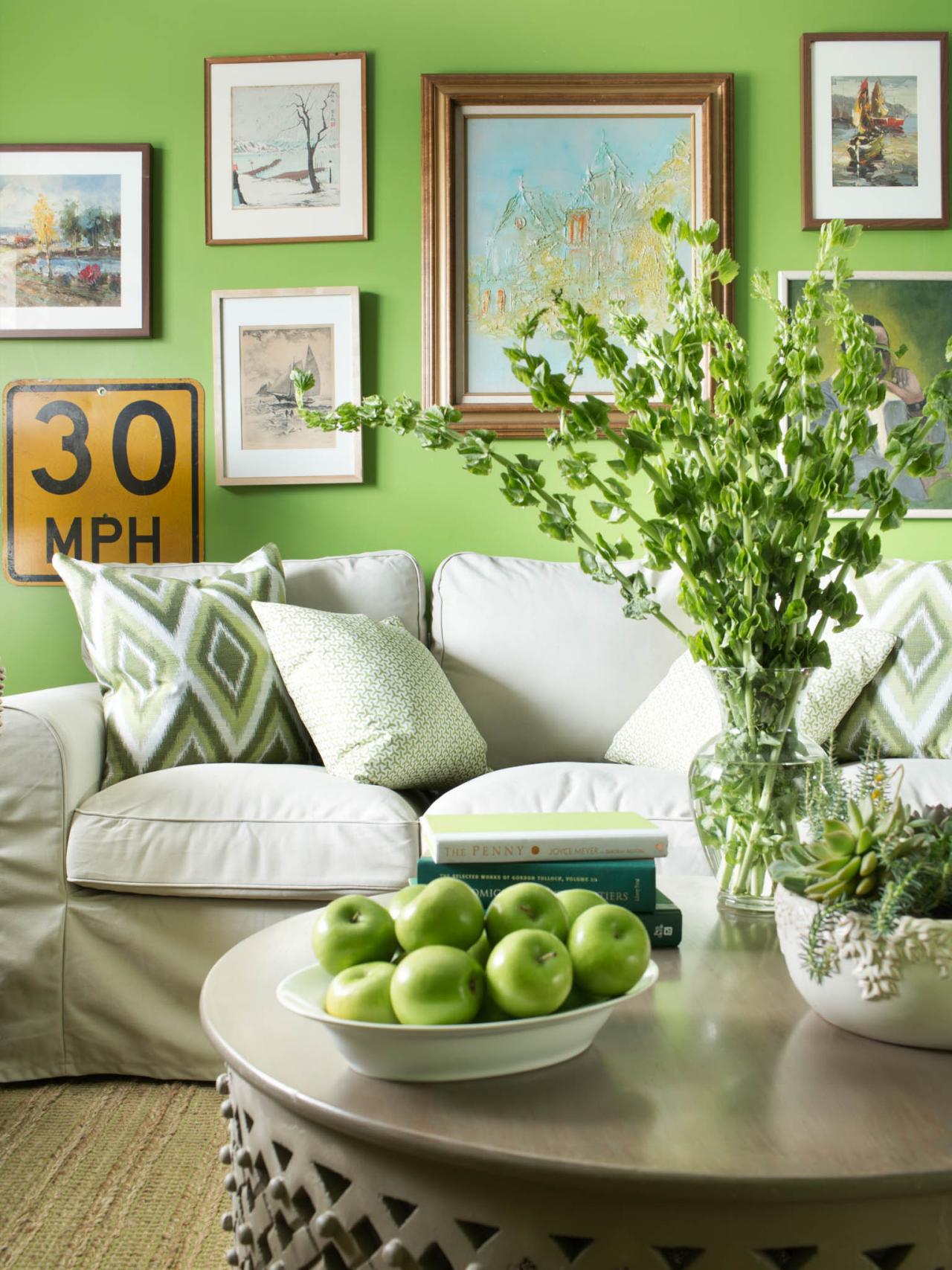 Green Wall Living Room Ideas : Green, White And Camel Featuring Moss ...