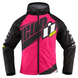 Icon Womens Team Merc Armored Hooded Softshell Motorcycle Riding Jacket Pink