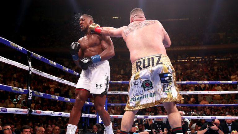 Andy Ruiz Jr (right) lands a punch on Anthony Joshua in the WBA, IBF, WBO and IBO Heavyweight World Championships title fight at Madison Square Garden, New York.
