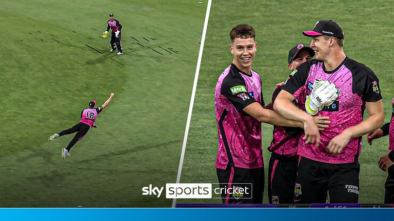 Sydney Sixers Jack Edwards took an outrageous one-handed catch to dismiss Hobart Hurricanes' Matthew Wade.