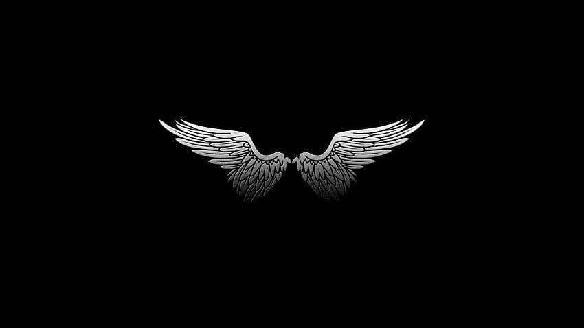 White, digital art, monochrome, black background, minimalism, wings ...