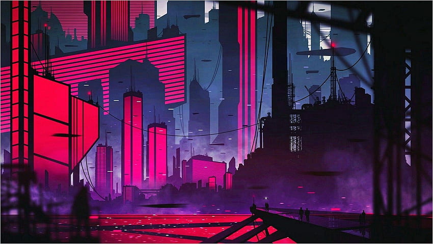 Anime Neon City HD wallpaper