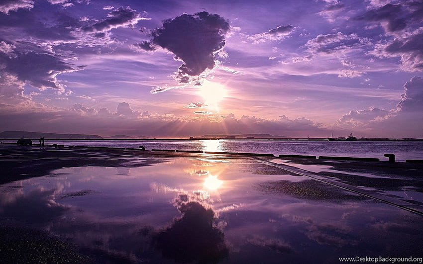 Sunset Nature Sea Skyscapes Reflections Purple Sky . Background HD wallpaper