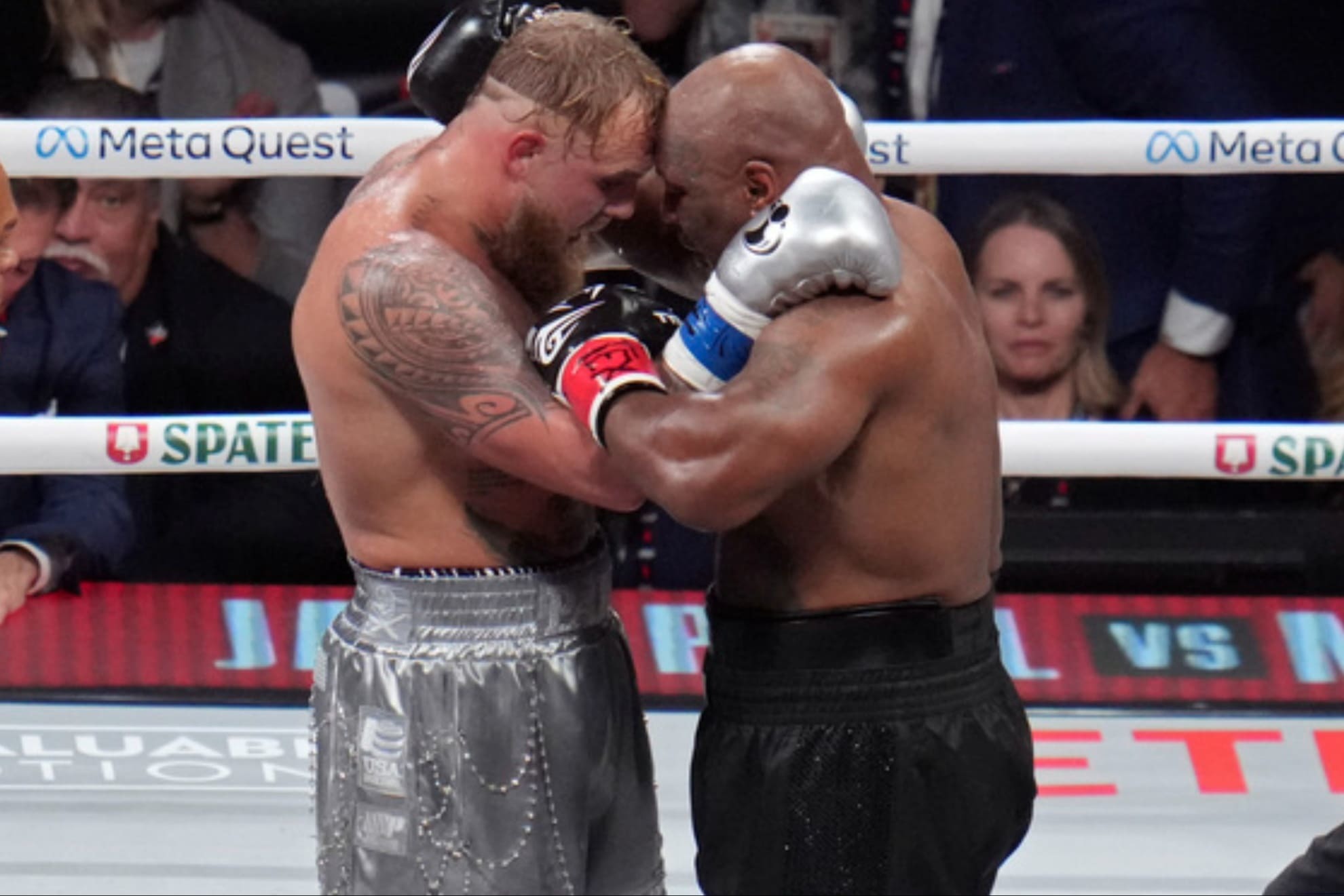 Jake Paul and Mike Tyson during their fight on November 15.