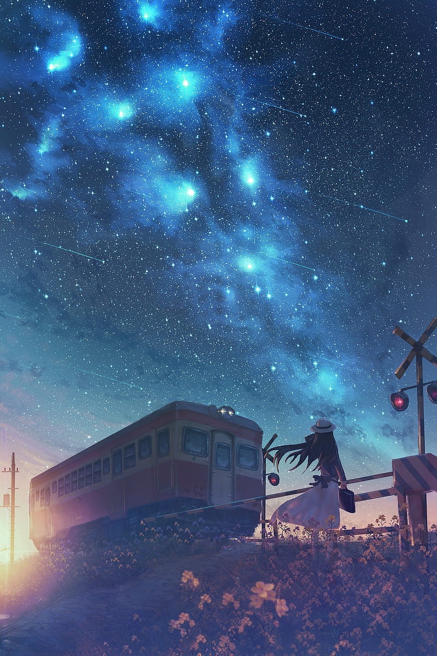 Railroad Car, Night, Anime Starry Sky, Anime Girl, Scenic, Mood ...