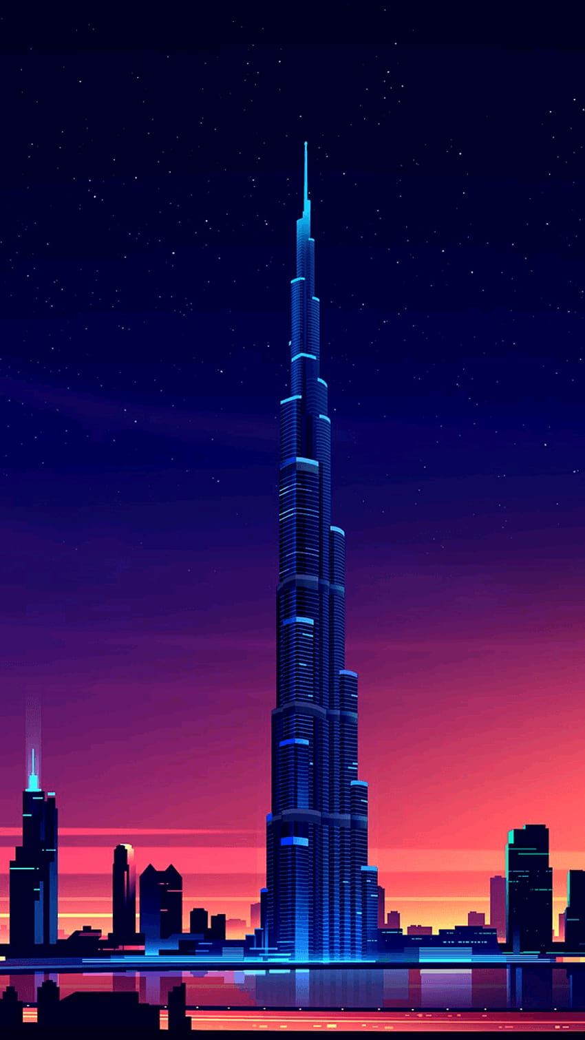 Burj khalifa tower illustration, night burj khalifa mobile HD phone ...