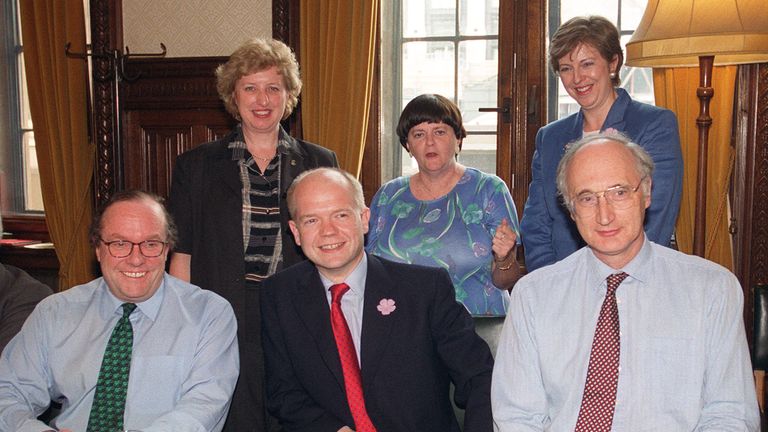 Theresa May with other members of William Hague's shadow cabinet in 1999