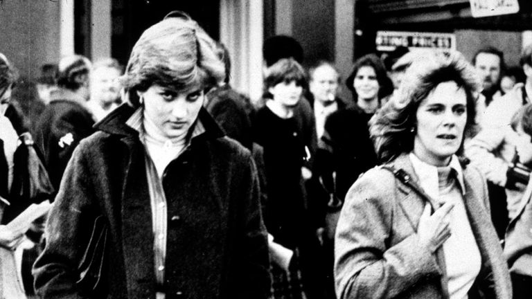 Jan 1980: Lady Diana Spencer and Camilla Parker-Bowles at Ludlow Races where Prince Charles is competing