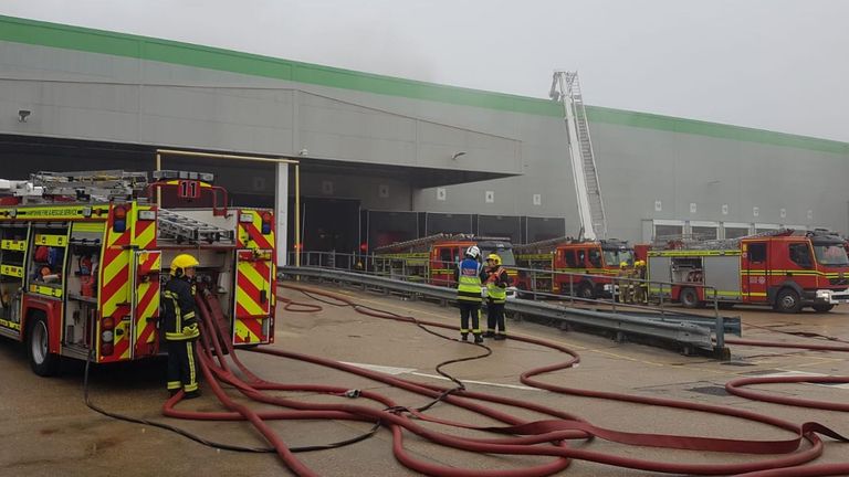 Crews have used breathing apparatus and an aerial platform to try and extinguish the fire. Pic: @Hants_fire