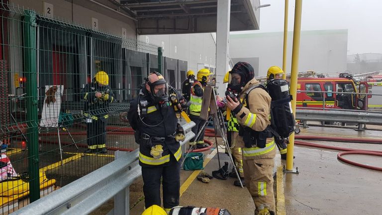 Firefighters have been working inside the huge building throughout the day. Pic: @Hants_fire