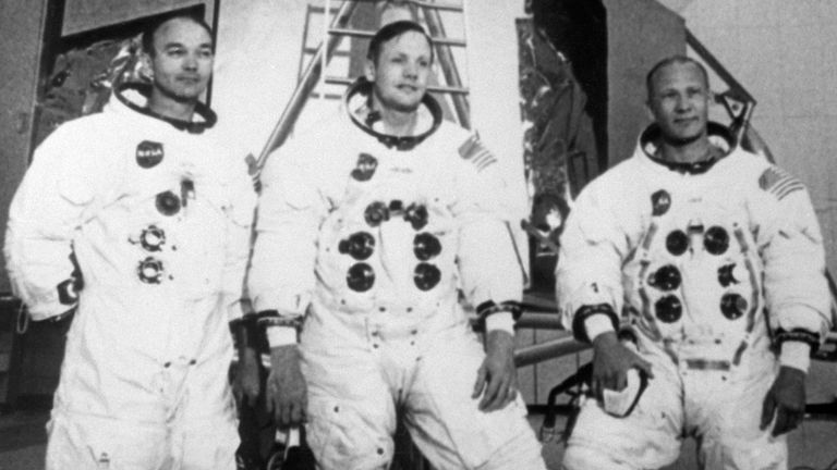 File photo dated  10/07/69 of the three members of the Apollo crew Neil Armstrong, Mission Commander, Michael Collins, Lt. Col. USAF, and Edwin Eugene Aldrin, also known as Buzz Aldrin. An Omega Speedmaster watch given to the Shah of Iran by the astronauts in 1969, which was later gifted to British helicopter pilot Robin White, is to be sold at auction. PA Photo. Issue date: Thursday February 6, 2020. The watch was first presented to the Shah of Iran in 1969 by the crew of Apollo 11 as they tour