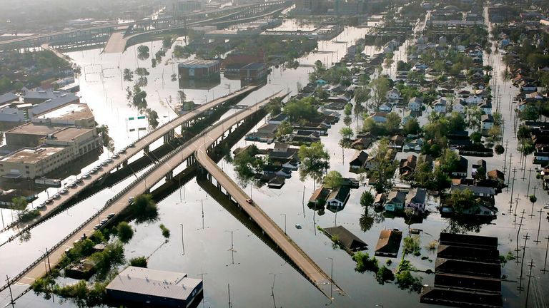 New Orleans underwater after Hurricane Katrina unleashed devastating flooding in 2005 Pic: AP Photo/David J. Phillip