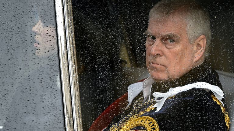 Britain's Prince Andrew leaves Westminster Abbey following the coronation ceremony of Britain's King Charles and Queen Camilla, in London, Britain May 6, 2023. REUTERS/Toby Melville/Pool
