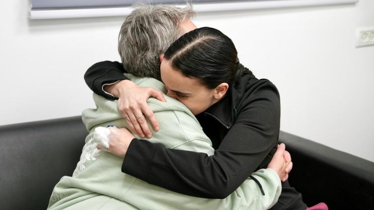 Handout photo issued by the Israeli Government of Emily Damari reuniting with her mother Mandy Damari in Israel after being held in captivity for more than 15 months. Families of remaining Israeli hostages are waiting for news on their loved ones after three women were reunited with relatives following their release by Hamas on the first day of a ceasefire deal. Picture date: Sunday January 19, 2025.