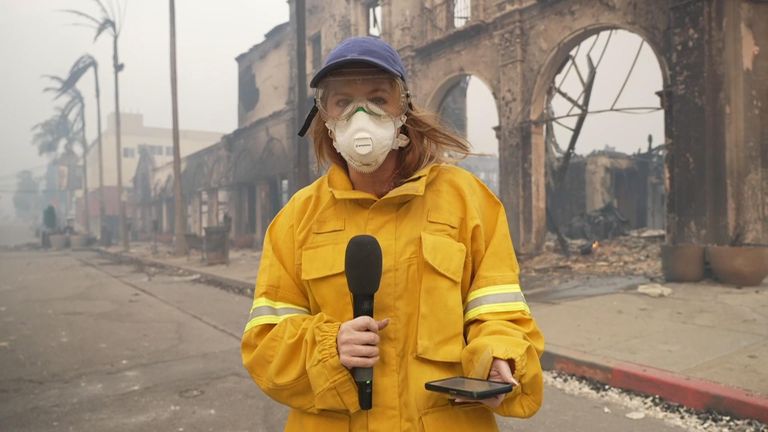 Sky's Martha Kelner reports from Pacific Palisades - 'one of LA's most up-market suburbs' - where the state's biggest wildfire has destroyed a huge amount of buildings and shops. 