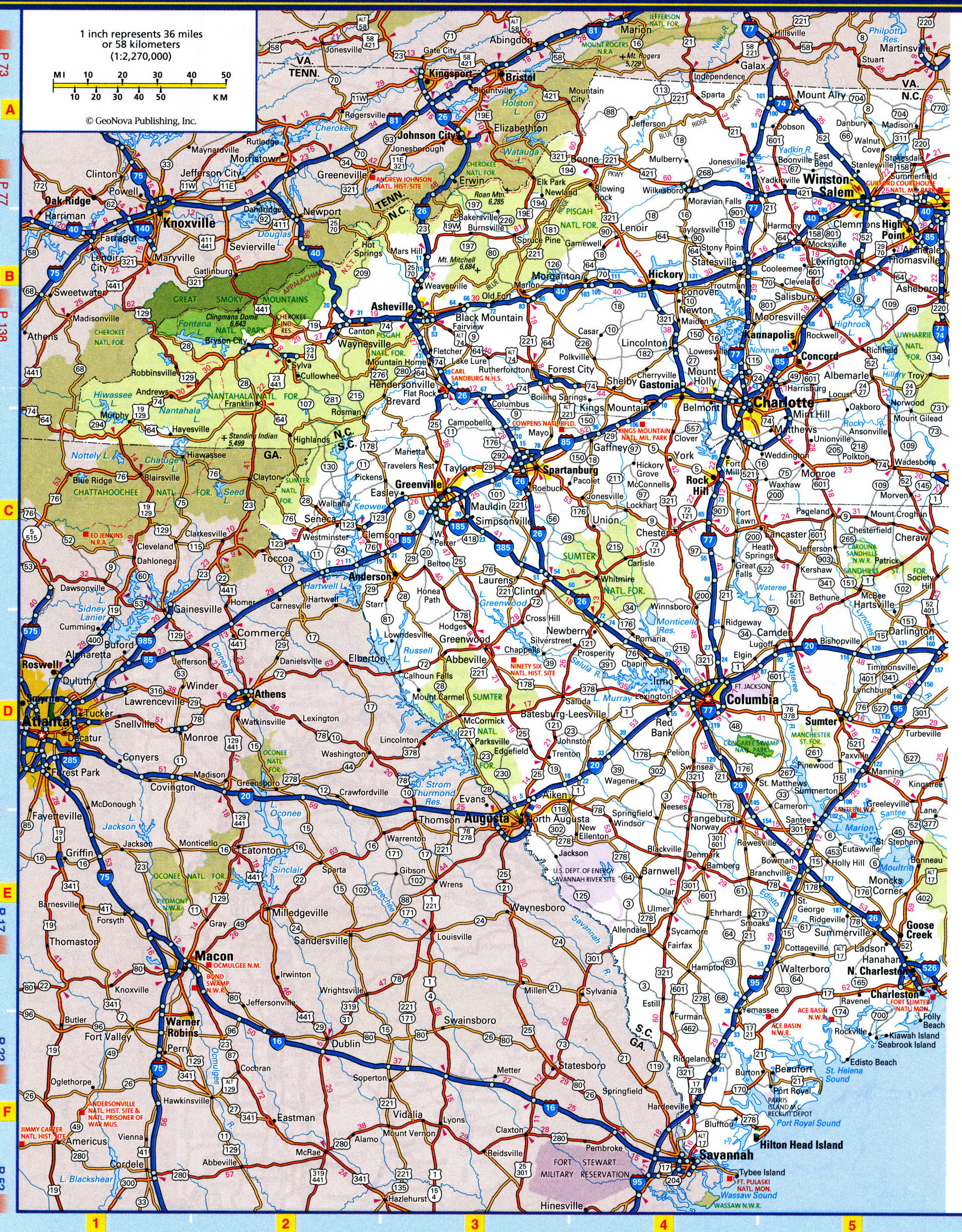 North Carolina parks and recreation map, preserve, forest, monument