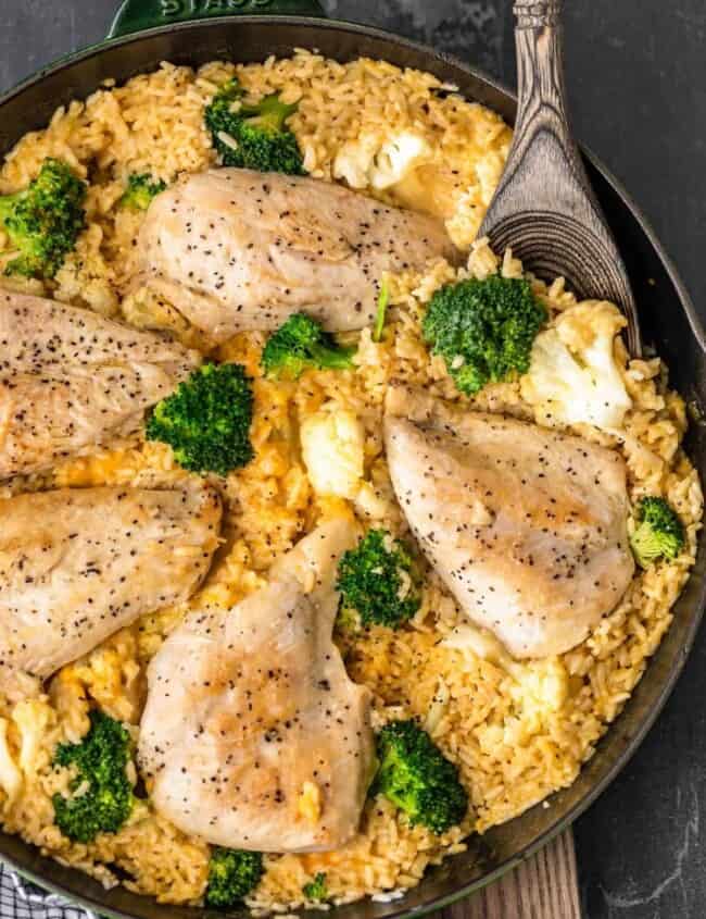 One Pot Cheesy Chicken and Rice is our GO TO simple weeknight meal the entire family loves. Cheesy Chicken and Broccoli is comfort food with none of the fuss. Creamy, easy, quick, and delicious!