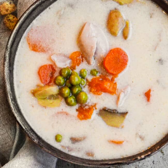 creamy chicken soup in bowl