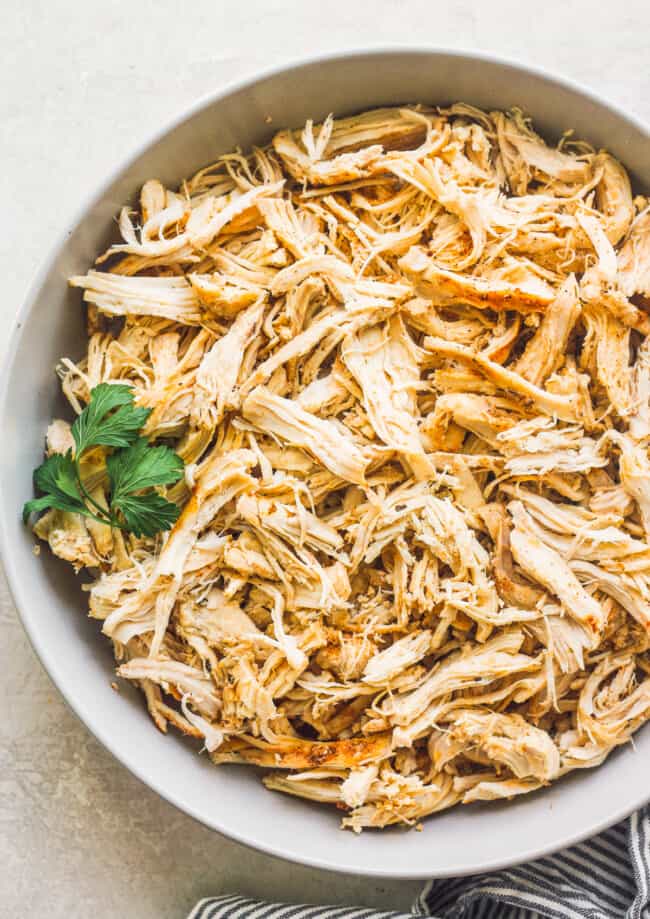 crockpot shredded chicken in bowl