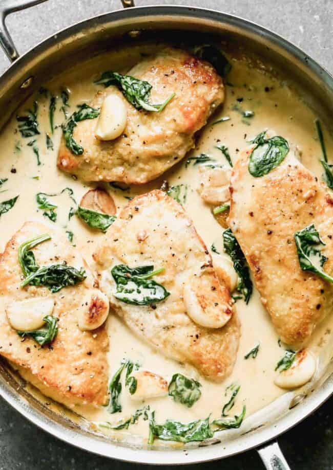 creamy garlic chicken in skillet