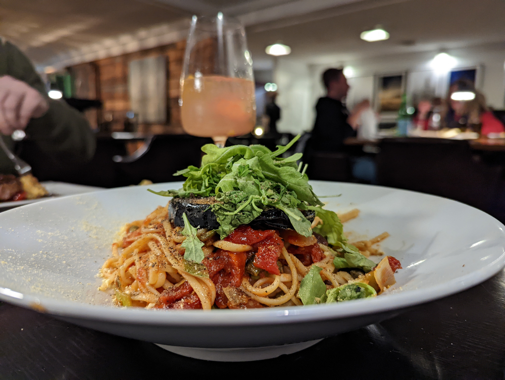 Linguini Puttanesca at Rhubarb Restaurant in Haliburton