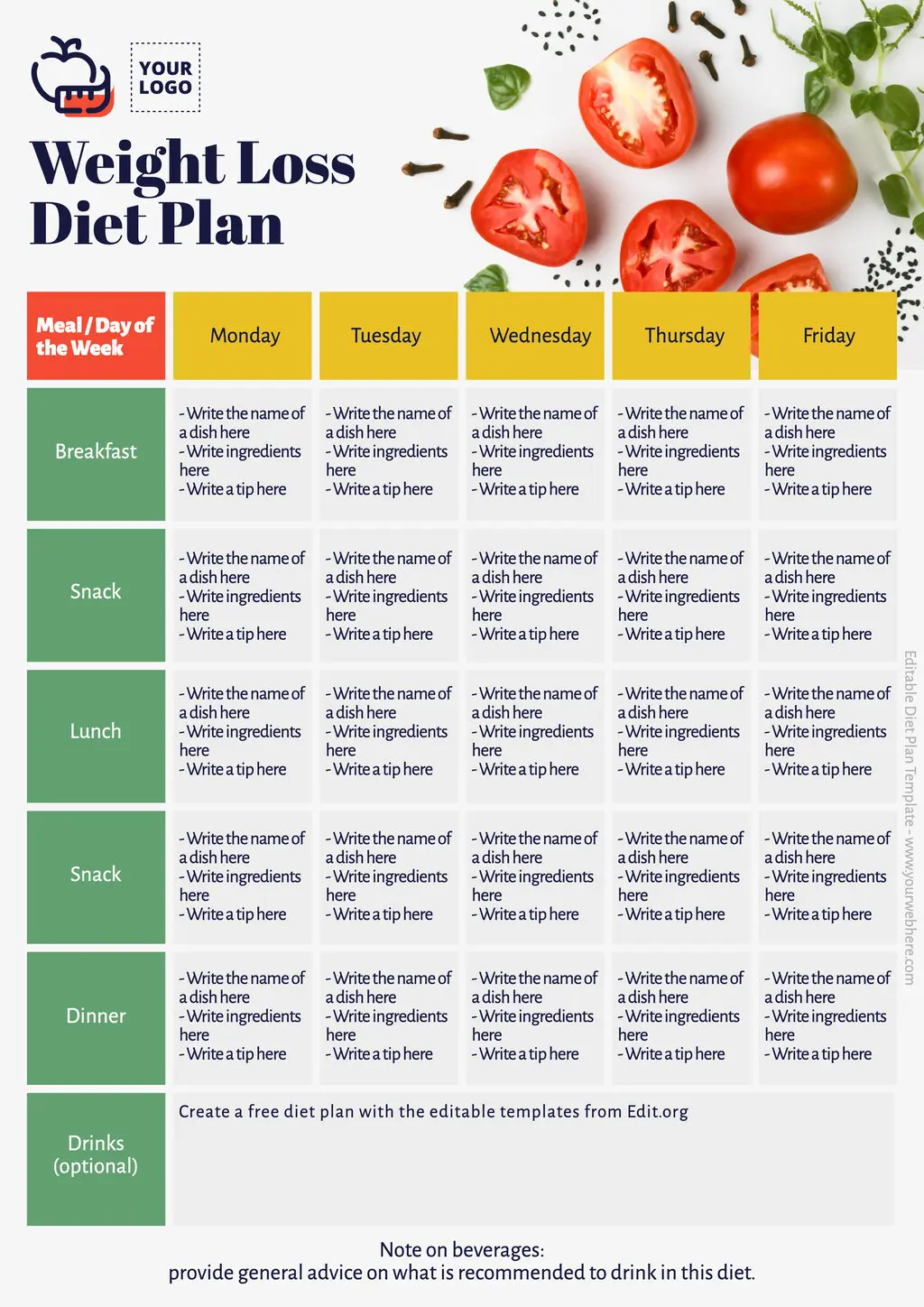 Editable Diet Plan for weight loss template