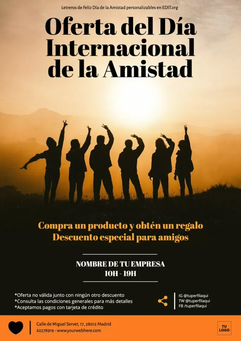 Cartel día amistad para editar e imprimir