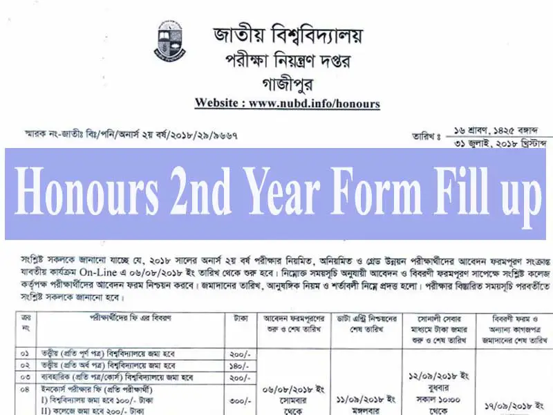 Honours 2nd Year Form Fill up 2024