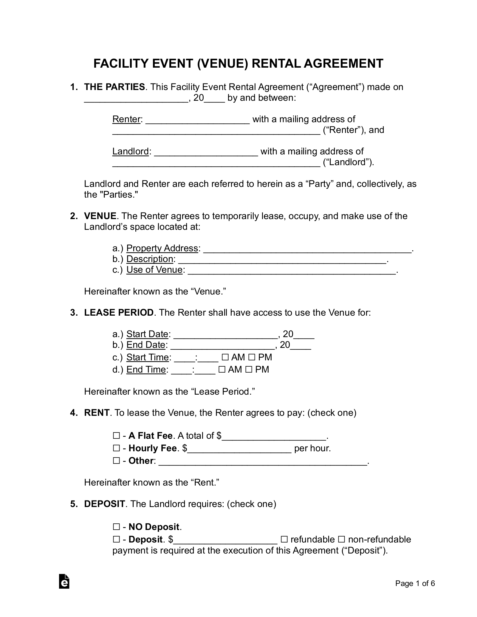 Event Venue Rental Agreement Template