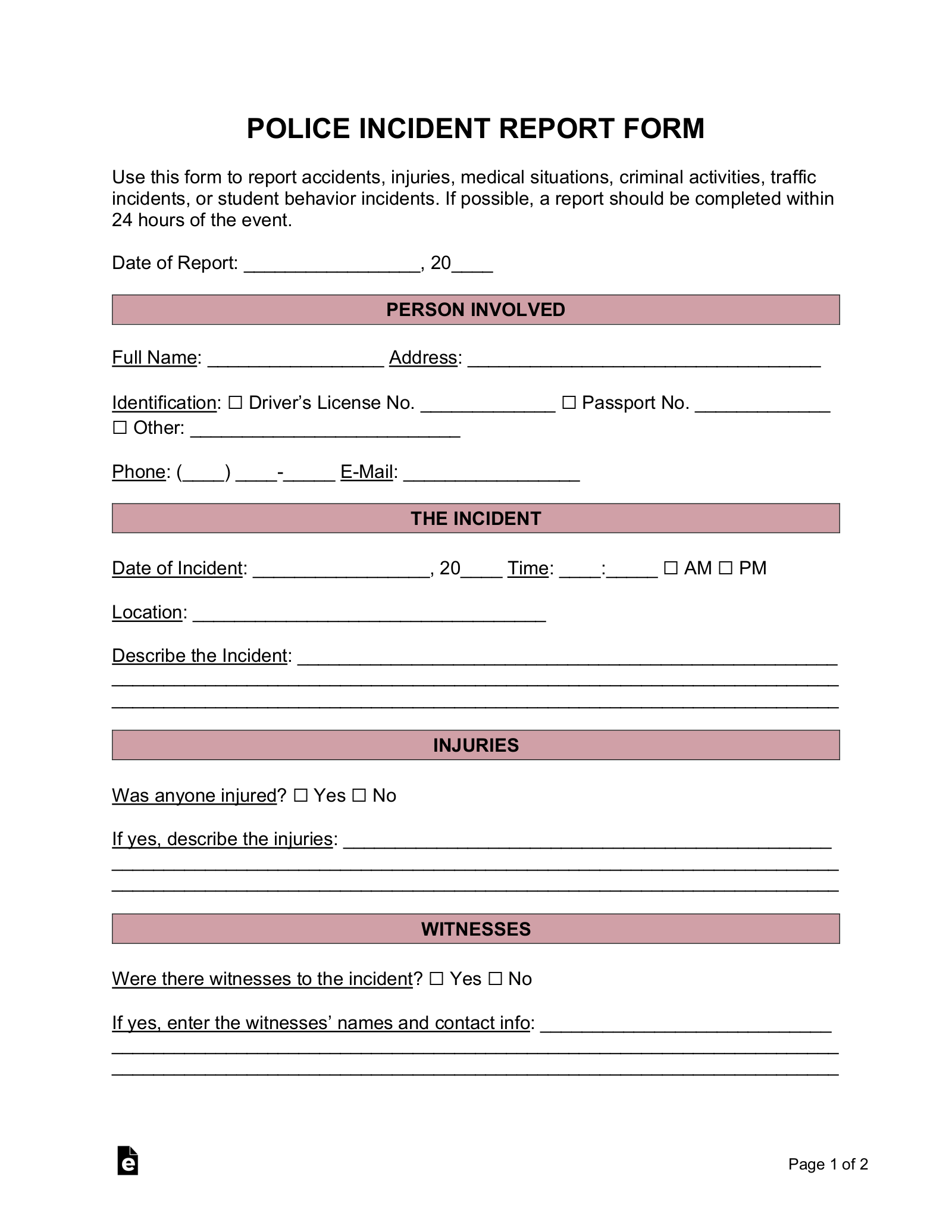 Blank Police Incident Report Template | Hot Sex Picture