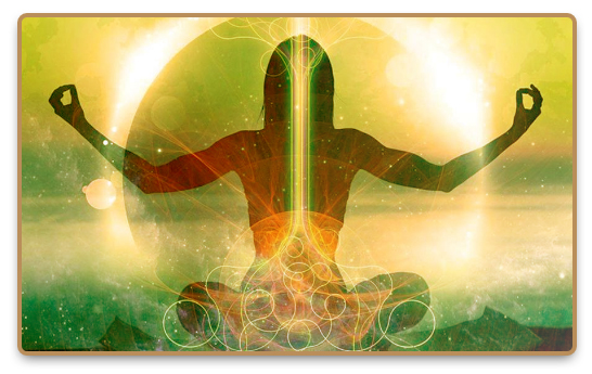 Meditating female figure with energy flow in the nadis