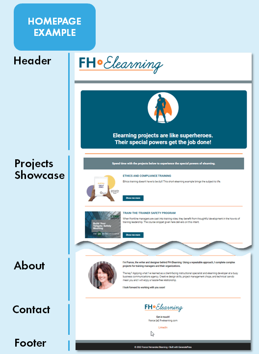 eLearning portfolio homepage example