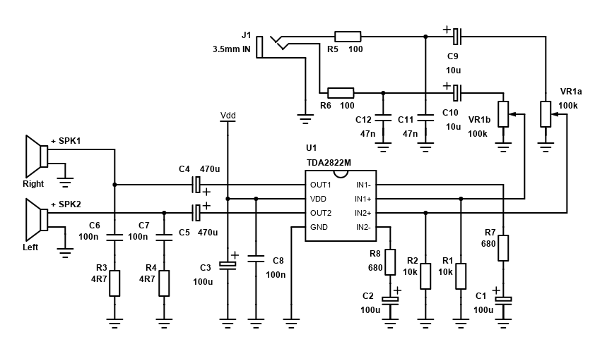 TDA2822M / D2822A / KA2209 DIY Guide - Simple low power stereo amplifier