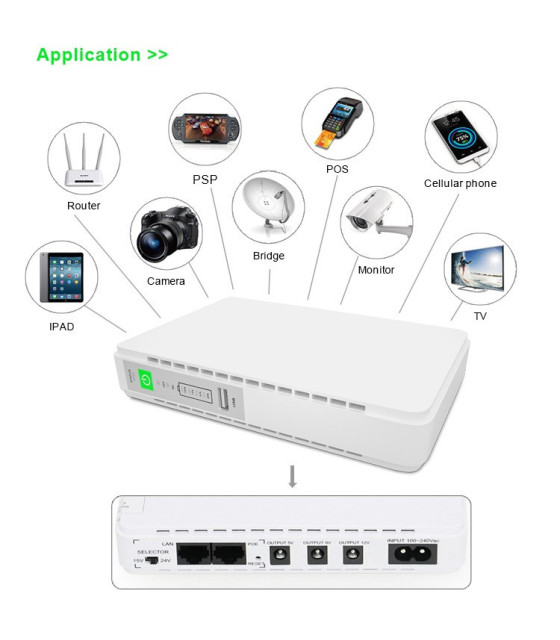 Mini DC UPS For Wifi Router, Output 9v 12v 15v 24v with POE